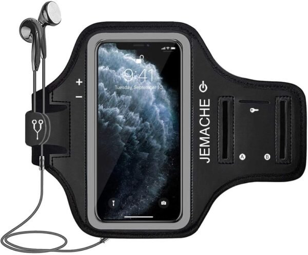 iPhone 16 Pro Max, 15 Pro Max, 16 Plus Armband, JEMACHE Gym Running Workouts Arm Band for iPhone 16/15/14 Plus, 16/15/14/13/12/11 Pro Max (Black) - Image 2