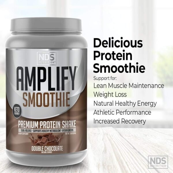 AMPLIFY NDS Nutrition Smoothie Premium Whey Protein Powder Shake with Added Greens and Amino Acids - Build Lean Muscle, Gain Strength, Lasting Energy, and Lose Fat - Double Chocolate (30 Servings) - Image 9