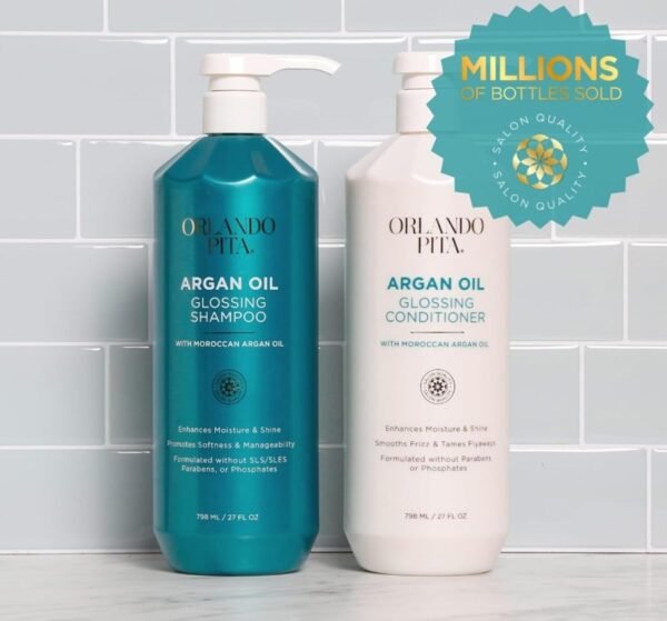 ORLANDO PITA Argan Oil Shampoo and Conditioner Set, 27 Fl Oz Value Pack- Premium Nourishing Hair Care for Men & Women - Professional Moisturizing, Anti Frizz, Hydrating Solution for Dry, Damaged Hair - Image 6