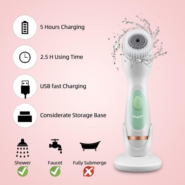 Facial Cleansing Brush, CkeyiN 3 in 1 Electric Exfoliating Spin Cleanser Device USB Rechargeable and Waterproof Exfoliation Rotating Spa Machine Facial Cleanser Massager for Women - Image 9