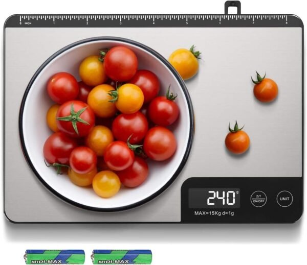MAX 33lb Kitchen Scale with Measure Length(8inch), Food Scales Digital Weight Grams and Oz with Shrink Hook, 6 Units, Tare Function, High Precision to 1g/0.1oz for Baking and Cooking - Image 2