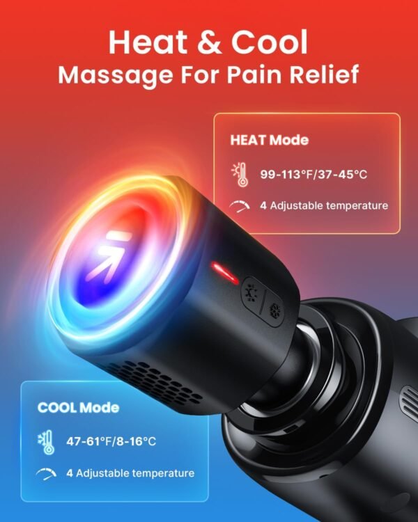 RENPHO Thermacool Massage Gun Deep Tissue with Heat and Cold Head, FSA HSA Eligible, Valentine Gifts, Handheld Muscle Massager with Carry Case, Body Masajeador for Men Women Athletes, Active - Image 5