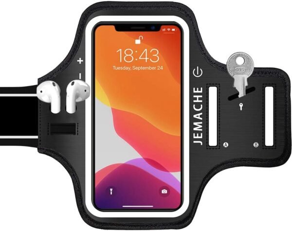 iPhone 16 Pro Max, 15 Pro Max, 16 Plus Armband with Earphone Holder, JEMACHE Gym Running Workouts Arm Band for iPhone 16/15/14 Plus, 16/15/14/13/12/11 Pro Max (Dark) - Image 2