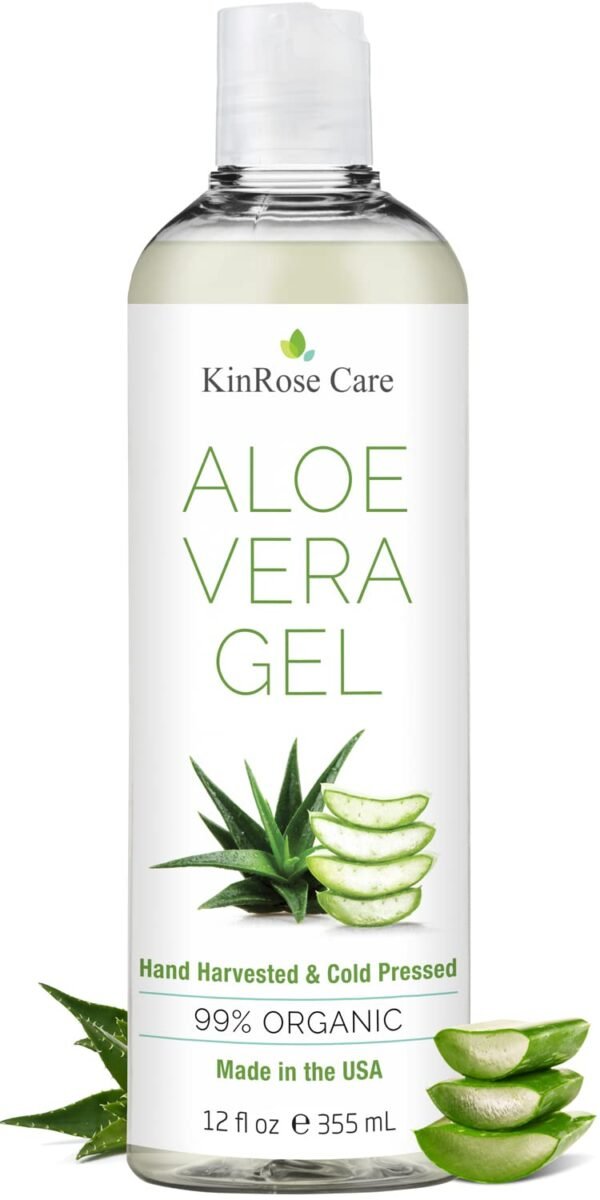 12oz Organic Aloe Vera Gel for Face, Skin, Hair & Sunburn Relief - From 100 Percent Pure Aloe Vera - Cold Pressed, Vegan, Unscented - Made in USA. - Image 2