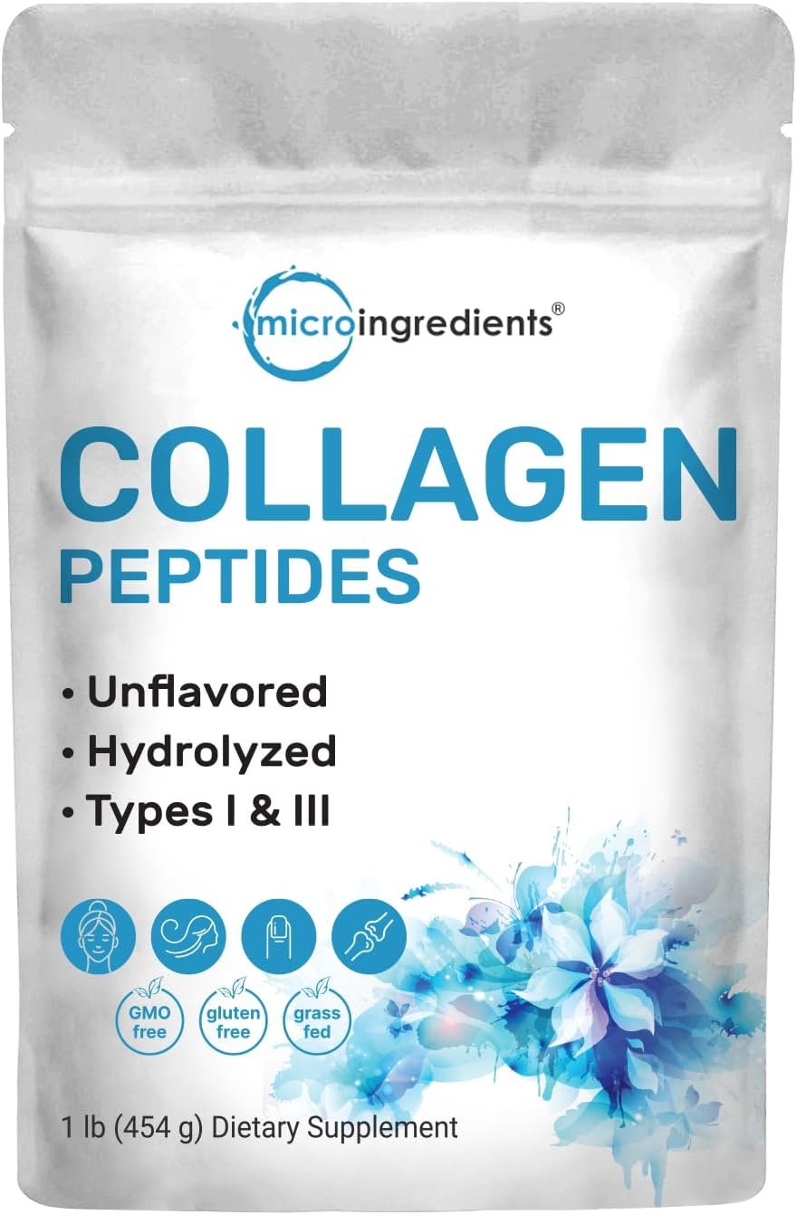 Micro Ingredients Hydrolyzed Collagen Peptides Powder, 1lb | Grass Fed Bovine Collagen for Women & Men | Type I & III Unflavored | Easy Mixing Vital Nutrients for Healthy Hair, Skin & Joints - Image 2