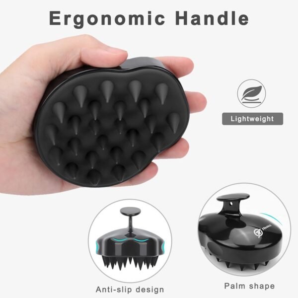 FREATECH Scalp Massager Shampoo Brush with Soft Silicone Bristles for Hair Growth and Scalp Care, Shower Hair Brush Head Massager Scalp Scrubber Exfoliator for Dandruff, Men Women Kids, Black - Image 3
