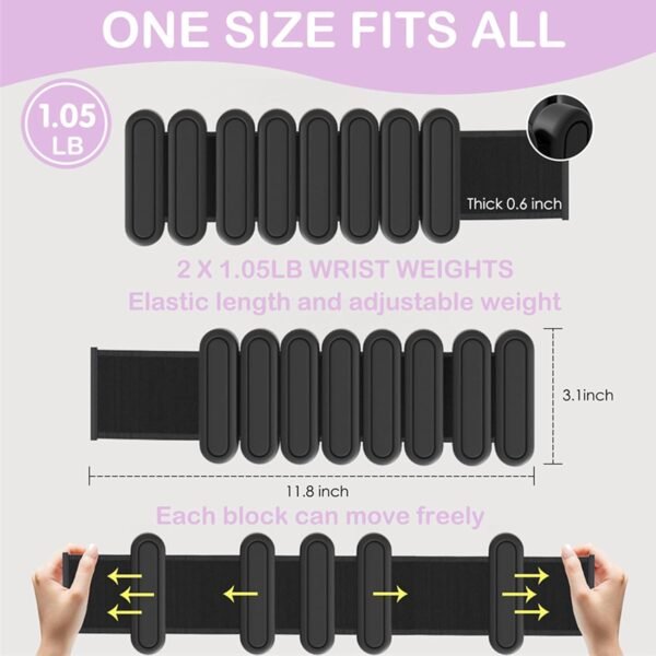 YUHUF-Adjustable Ankle & Wrist Weights, Set of 2（1.05Lbs Each),Wearable Waterproof Silicone Workout Weighted Arm & Leg Weights for Gym,Walking,Jogging,Aerobics,Training Strength,Yoga,Dance, Pilates - Image 3