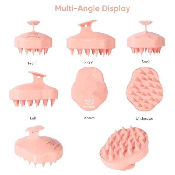 Scalp Massager Shampoo Brush, Hair Scalp Scrubber Head Massager with Soft Silicone Bristles for Women Men Kids Pets Shower and Hair Growth(Pink) Includes 5 Pcs Hair Ties - Image 8