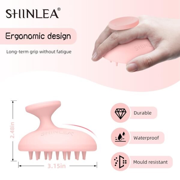 Silicone Scalp Massager Shampoo Brush, Head Scrubber with Soft Bristles for Hair Growth, Scalp Exfoliator for Dandruff Removal, Wet Dry Hair Brush for Scalp Care, Pink - Image 4