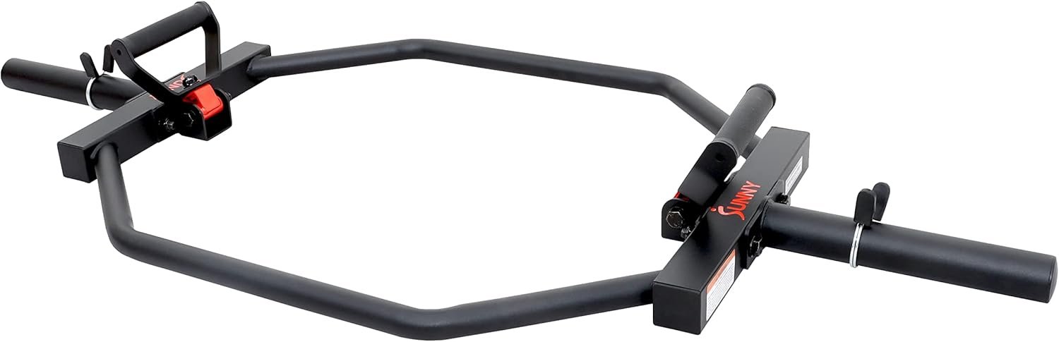 Sunny Health & Fitness Strength Training Olympic Hex Bar Barbell, High Load Capacity, Swivel Handles, Safety Clips, Knurled Handles for Deadlifts, Shoulder Presses, Shrugs, Back Rows, Weightlifting - Image 3