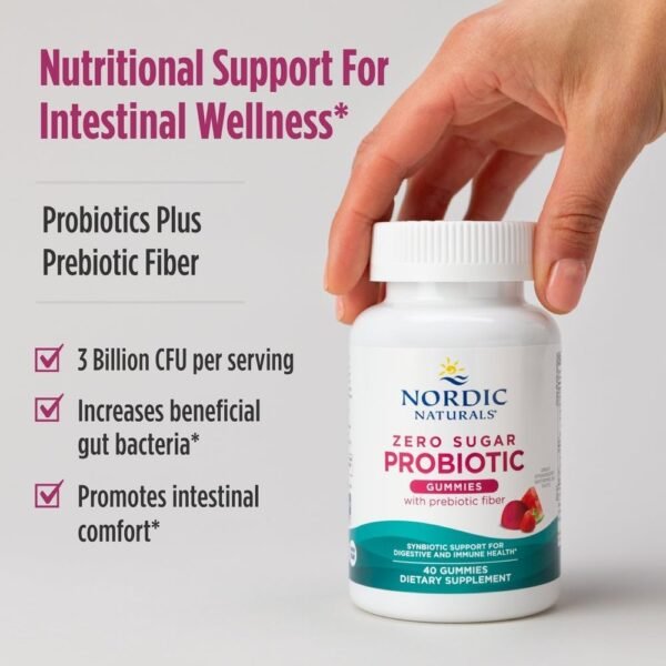 Nordic Naturals Zero Sugar Probiotic Gummies - Strawberry Watermelon Flavor - 40 Gummies - Supports Digestive Wellness & Immune Health - Non-GMO - Third Party Tested - Vegan - 20 Servings - Image 8
