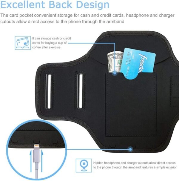 iPhone 16 Pro Max, 15 Pro Max, 16 Plus Armband with Earphone Holder, JEMACHE Gym Running Workouts Arm Band for iPhone 16/15/14 Plus, 16/15/14/13/12/11 Pro Max (Dark) - Image 4