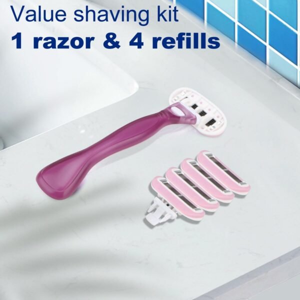 Razors for Women, 5-Blade Razors for Women Sensitive Skin, Womens Razors for Shaving, Women’s Razor Kit for a Smooth and Close Shave, 1 Razor with 4 Razor Blade Refills, Lavender Purple - Image 9