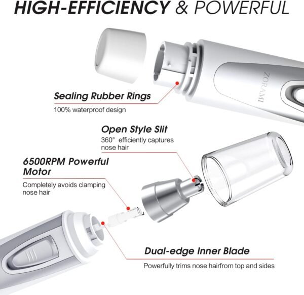 Ear and Nose Hair Trimmer Clipper - 2024 Professional Painless Eyebrow & Facial Hair Trimmer for Men Women,Battery-Operated Trimmer with IPX7 Waterproof,Dual Edge Blades for Easy Cleansing White - Image 5