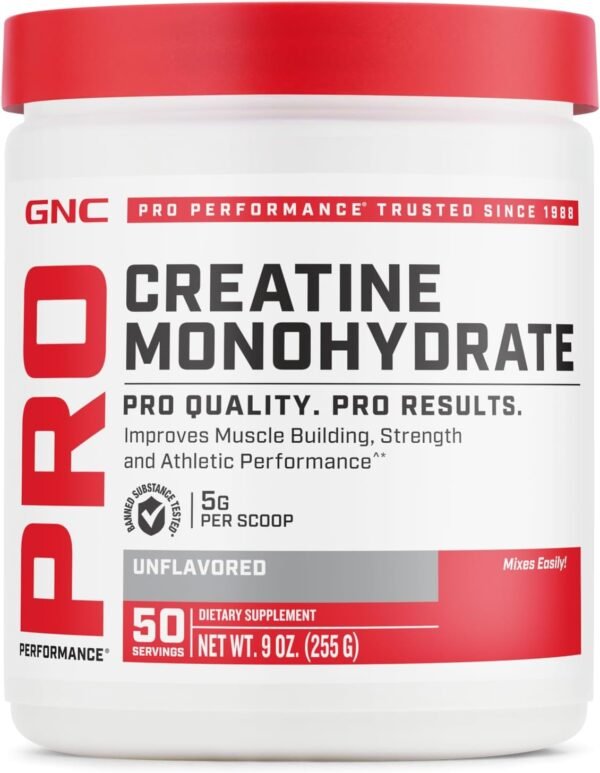 GNC Pro Performance Creatine Monohydrate Powder | Science-Backed | Improves Muscle Building, Strength and Athletic Performance | Banned Substance Free | 50 Servings - Image 2
