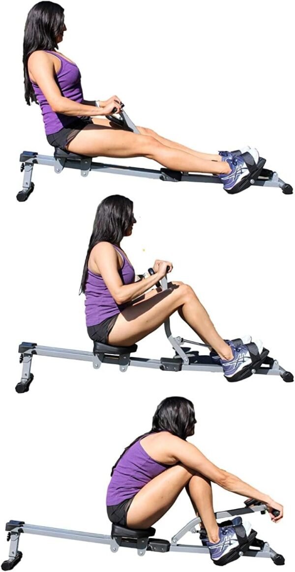 Iron Bar Regatta Rowing Machine Pro Fitness Rower | Smart Compact Rowing Glider 12 Hydraulic Resistance Levels for Full Body Workout Exercise Muscle Cardio Home Gym with LCB Performance Monitor - Image 5