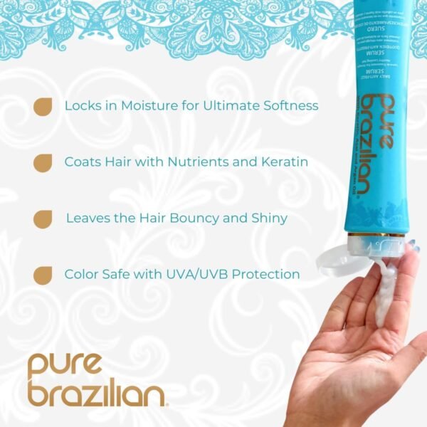 Pure Brazilian Anti-Frizz Daily Leave-In Serum, Strengthening Hair Treatment to Fortify & Protect from Heat & UVA/UVB, 13.5 Ounce (400 Milliliter) - Image 3