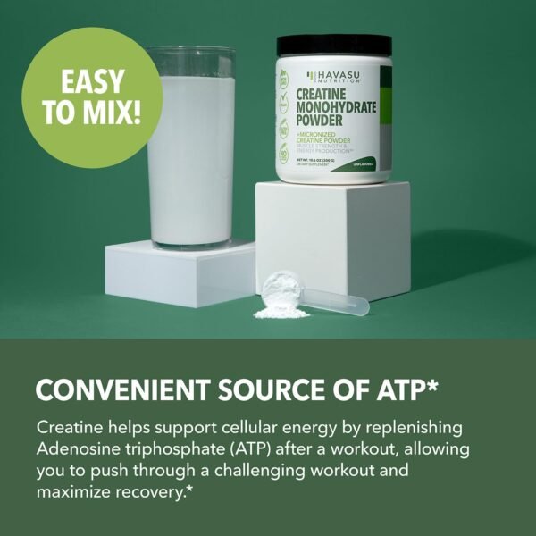 Micronized Creatine Monohydrate Powder - 5g Unflavored Post-Workout Recovery for Lean Muscle Mass, Endurance, and Energy Production - Easy-to-Mix - Vegan, Non-GMO, Gluten-Free - 60 Servings - Image 6