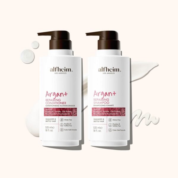 Argan REPAIRING Shampoo Conditioner Set for dry damaged hair is infused with Hydrolyzed Keratin, repair strands and prevent future damage.'Keratin, Oat Protein, Niacinamide, Argan Oil,Vitamin B5 - Image 7