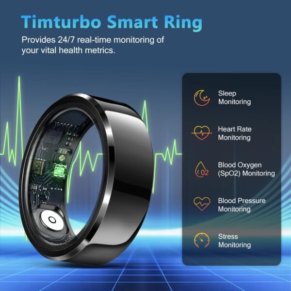 Smart Ring Health Tracker for Men Women with Charging Case, Waterproof Fitness Ring, Bluetooth Connected Health Ring, Activity Tracker Records Steps Distance Calories, Compatible with Android & iOS - Image 3