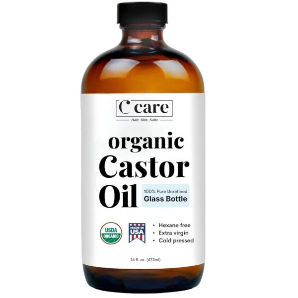 Castor Oil Organic Cold Pressed Unrefined Glass Bottle USDA Certified 100% Pure Organic Castor Oil Hexane Free Extra Virgin for Hair Growth Eyebrows Eyelashes Skin Use with Castor Oil Pack Wrap - Image 2