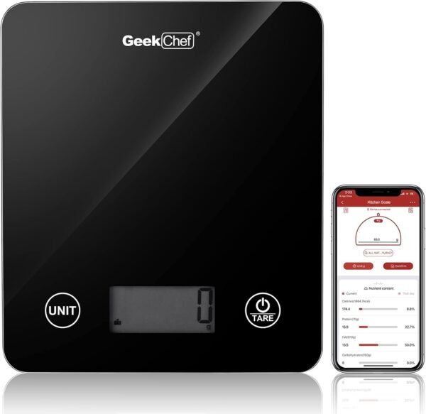 Geek Chef Digital Scale with App, Scale for Food Weight, Smart Food Nutrition Scale, Digital Kitchen Scales, Cooking Tool of Kitchen,1 lb/oz Black Glass - Image 2
