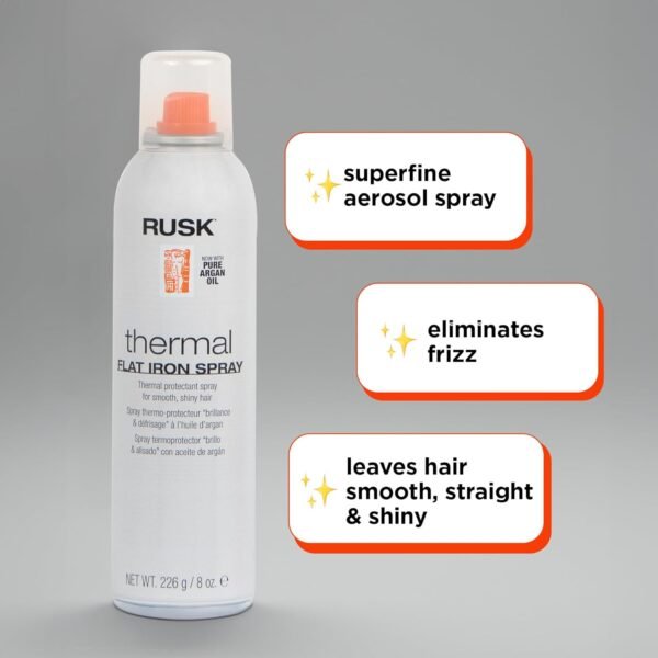 RUSK Designer Collection Thermal Flat Iron Spray with Argan Oil, 8.8 fl. Oz, Thermal Protectant Micro-Fine Styling Spray, Formulated to Eliminate Frizz and Leave Hair Silky and Shiny - Image 3