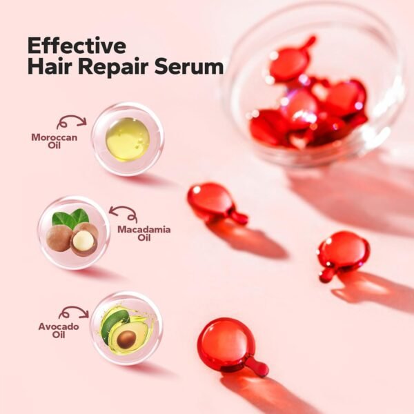 Anti-Frizz Vitamin Serum for Shiny, Moisturized Hair - Leave-in Treatment with Avocado, Argan Oil, Vitamins A, C, E & B5 (40 Capsules) - Image 3