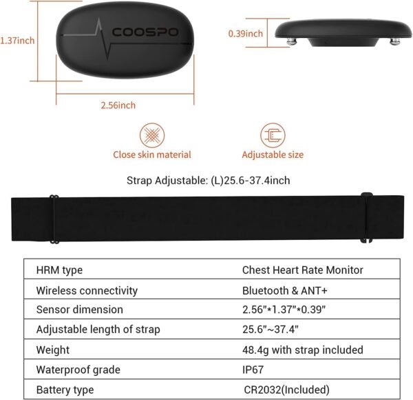 COOSPO H6 Heart Rate Monitor Chest Strap Bluetooth 4.0 ANT+ IP67 Chest Heart Rate Sensor for Peloton Polar DDP Yoga Map My Ride Garmin Sports Watches - Image 7