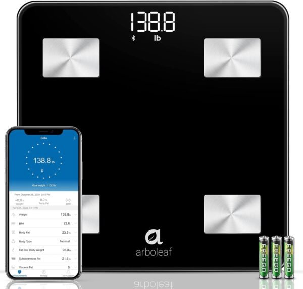 arboleaf Scale for Body Weight, Accurate Smart Digital Weight Bluetooth Bathroom Scale, 14 Body Composition Analysis, 400lbs, Black - Image 2