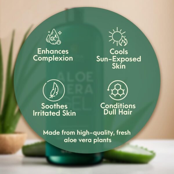 Pure Aloe Vera Gel for Face, Hair & Skin - Soothing Aloe Gel for Sunburn Relief - Made with Organic Aloe Vera Gel 95%, Chamomile & Vit E, for All Skin Types - 16 fl oz - Image 6