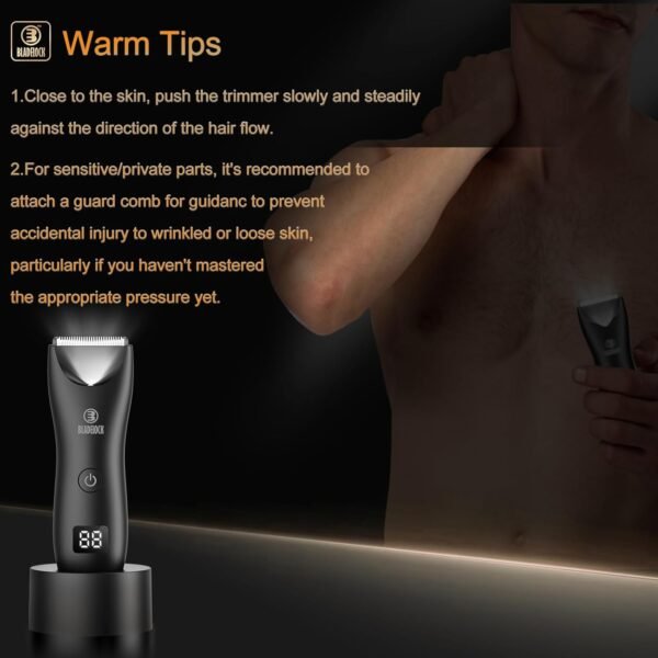 Favrison Body Hair Trimmer for Men, Electric Ball Trimmer with Ceramic Blade, Waterproof Pubic Groin Hair Trimmer for Mens Grooming Kit with LCD Display & Recharge Dock (Black) - Image 8