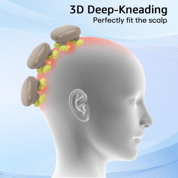 Electric Scalp Massager Portable Head Scratcher with Tissue Kneading Nodes with 4 Replacement Massage Heads - Image 3