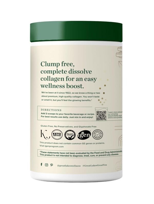 Great Lakes Wellness Collagen Peptides Powder for Skin, Hair, Nails, Joints & Digestion - Unflavored - Quick Dissolve Hydrolyzed, Non-GMO, Keto, Kosher - 10 oz - Image 4