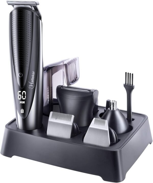 Hatteker Mens Hair Clipper Beard Trimmer Grooming kit Hair Trimmer Mustache Trimmer Body Groomer Trimmer for Nose Ear Facial Hair Cordless Waterproof 5 in 1 - Image 7