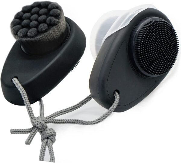 2 Pack Facial Cleansing Brushes, Face Brush with 2-in-1 for Deep Pore Cleansing and Exfoliation, Silicone Scrubber & Soft Bristle Sides (Black & Black) - Image 2