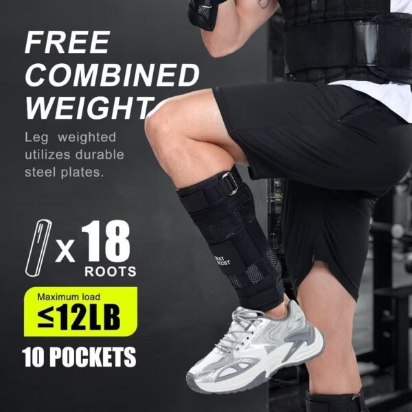 Ankle Weights A Pair of 12 Lbs | 16Lbs for Men Women Adjustable Leg Weight Set for Walking Pilates Exercise Workout Gym Aerobics - Image 4