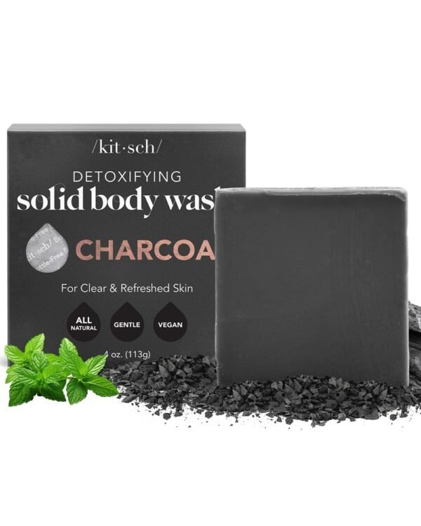 Kitsch Charcoal Soap Bar - Black Soap Bar for Detoxifying Skin | Charcoal Bar Soap for Men | Activated Charcoal Soap for Women Made in USA | Carbonic Soap Bar & Vegan Black Bar Soap for Oily Skin, 4oz - Image 2