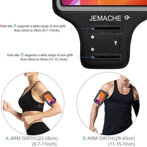 iPhone 16 Pro Max, 15 Pro Max, 16 Plus Armband with Earphone Holder, JEMACHE Gym Running Workouts Arm Band for iPhone 16/15/14 Plus, 16/15/14/13/12/11 Pro Max (Dark) - Image 6