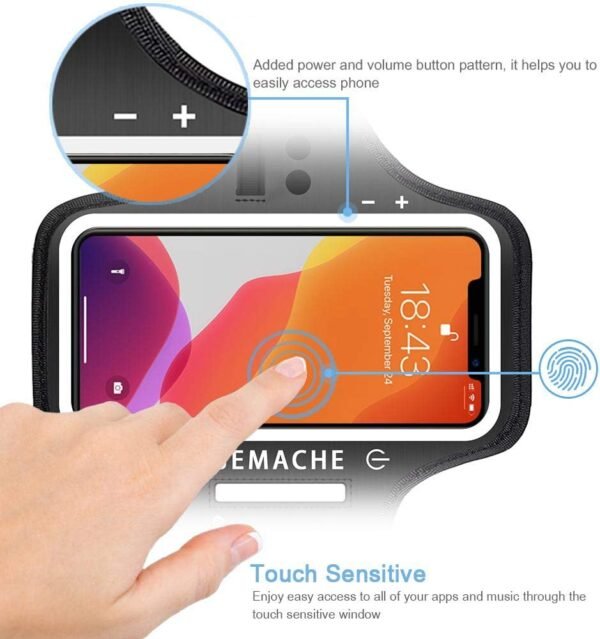 iPhone 16 Pro Max, 15 Pro Max, 16 Plus Armband with Earphone Holder, JEMACHE Gym Running Workouts Arm Band for iPhone 16/15/14 Plus, 16/15/14/13/12/11 Pro Max (Dark) - Image 3