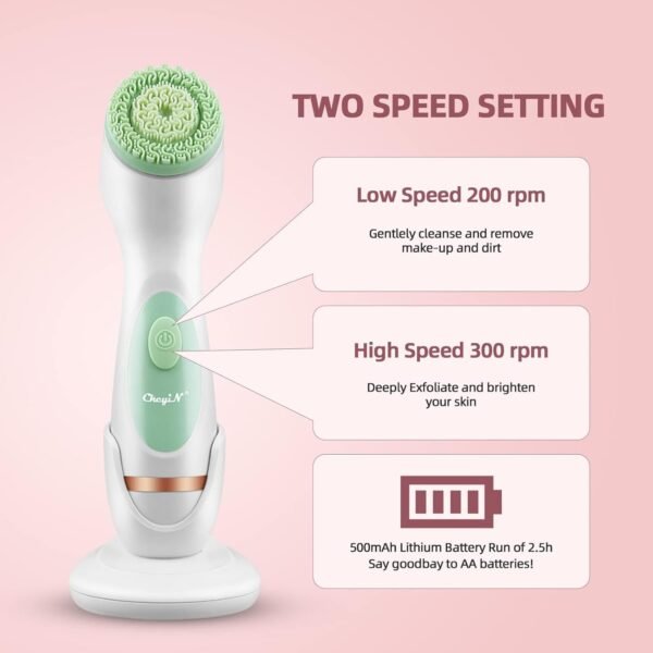 Facial Cleansing Brush, CkeyiN 3 in 1 Electric Exfoliating Spin Cleanser Device USB Rechargeable and Waterproof Exfoliation Rotating Spa Machine Facial Cleanser Massager for Women - Image 7