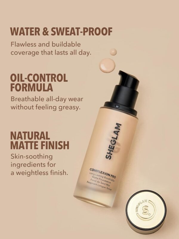 SHEGLAM Full Coverage Foundation Makeup Long Lasting Waterproof Matte Dewy Liquid Foundation - Nude - Image 7