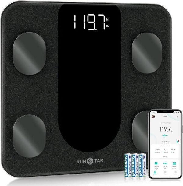 RunSTAR Smart Scale for Body Weight, Digital Bathroom Scale BMI Weighing Body Fat Scale, Body Composition Monitor Health Analyzer with Smartphone App, 400 lbs - Black - Image 2