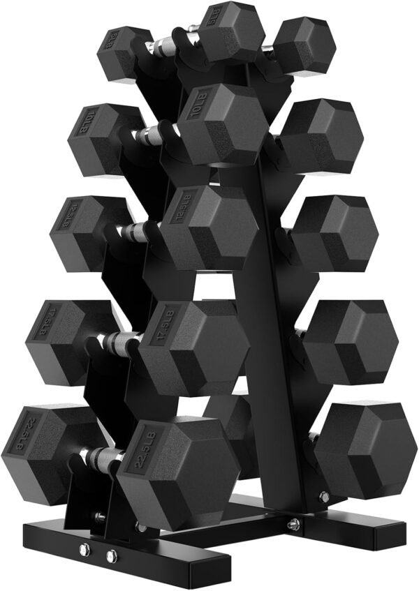 Hex Dumbbell Sets with Rack, 75-210 lb Rubber Encased Exercise & Fitness Dumbbells Set with Rack Option, Hand Weight for Strength Training, Weight Dumbbells Rack Set for Home Gym - Image 2