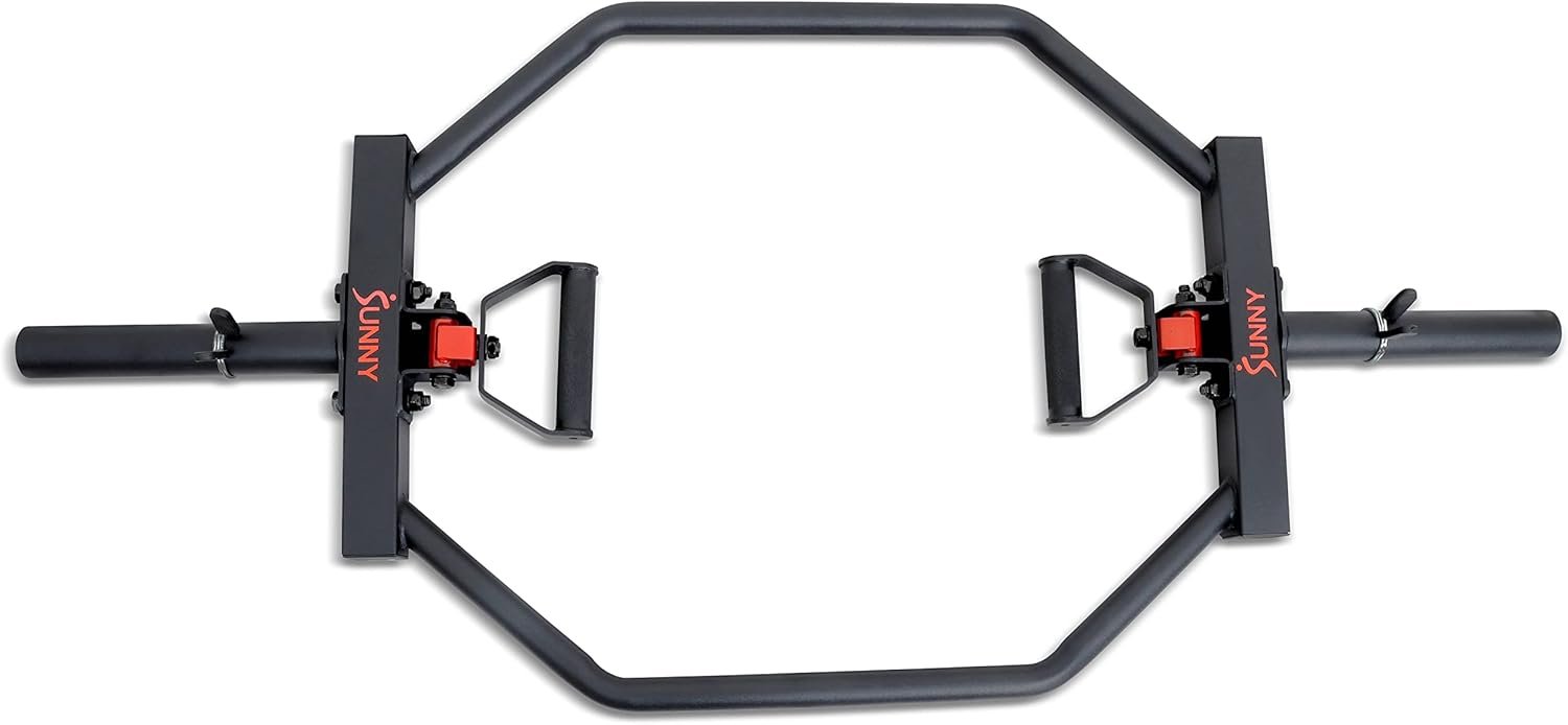 Sunny Health & Fitness Strength Training Olympic Hex Bar Barbell, High Load Capacity, Swivel Handles, Safety Clips, Knurled Handles for Deadlifts, Shoulder Presses, Shrugs, Back Rows, Weightlifting - Image 9