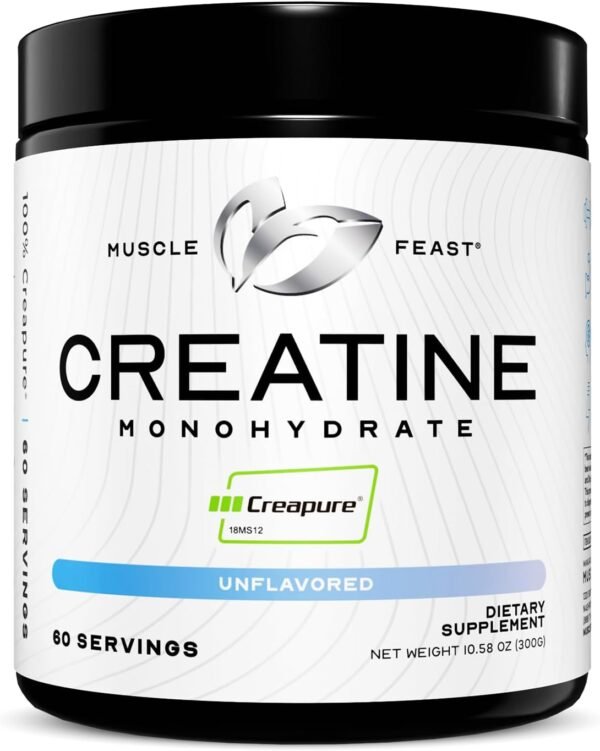 Muscle Feast Creapure Creatine Monohydrate Powder, Vegan Keto Friendly Gluten-Free, Mass Gainer, Muscle Recovery Supplement and Best Creatine for Muscle Growth, Unflavored, 300g - Image 2