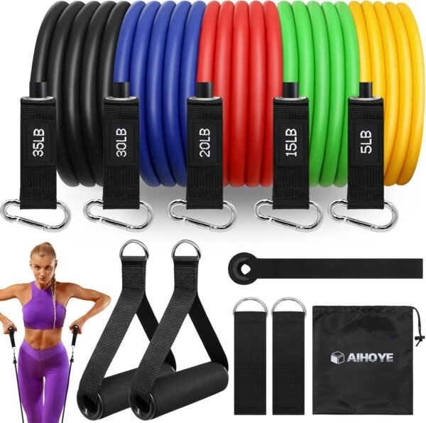 Aihoye Resistance Bands for Working Out Exercise Bands Resistance Bands Set Fitness Bands Stretch Bands for Exercise Band Workout Bands Resistance Band Door Anchors Work Out Bands for Exercise - Image 2