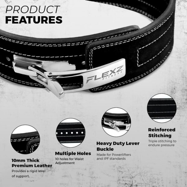 Lever Weight Lifting Belt Leather - 10MM 13MM Powerlifting Gym Belts for Men & Women - Lower Back Support for Weightlifting Deadlifts Squats Heavy Duty IPF Bodybuilding - Image 3