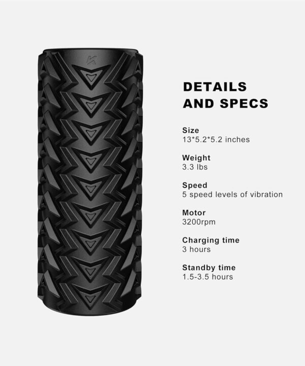 5-Speed Vibrating Foam Roller for Back Pain Relief, Muscle Recovery, Deep Tissue Massage & Physical Therapy - High-Density Electric Rechargeable Massage Roller 12.8 Inches - Image 8