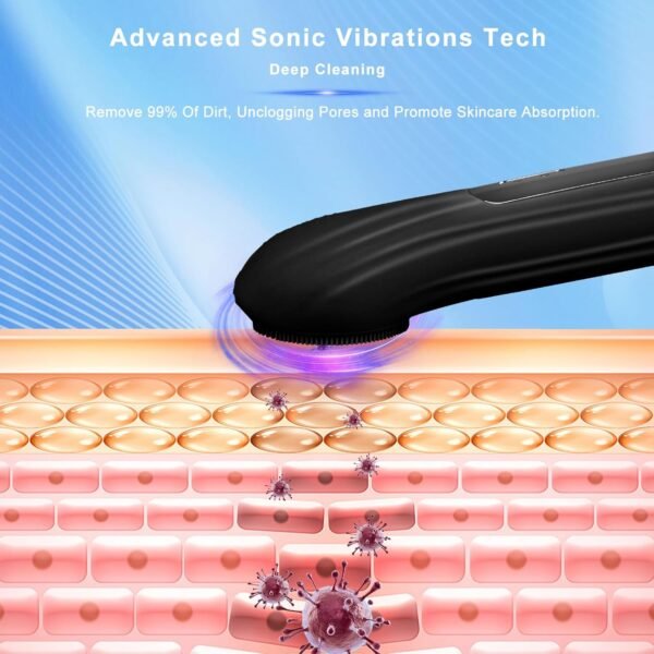 Silicone Face Scrubber Exfoliator, Silicone Face Wash Brush for Men & Women, Ipx7 Waterproof Rechargeable Facial Cleaner for Deep Cleansing, Exfoliating, Massage Face Scrubber (Black) - Image 3